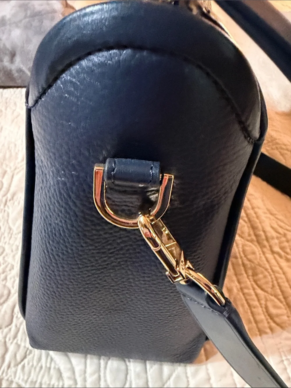 Michael Kors Navy Pebbled Leather Satchel with Gold Hardware W/ Shoulder Strap.